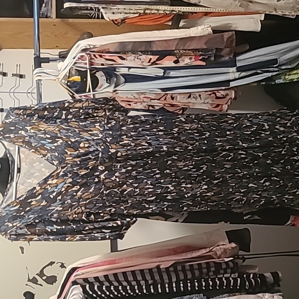 Banana Republic Navy Blue and Tan Patterned Midi Dress